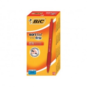 Penna a sfera a scatto BIC SoftFeel Clic Grip M 1 mm rosso Conf. 12 pezzi - 837399_234970