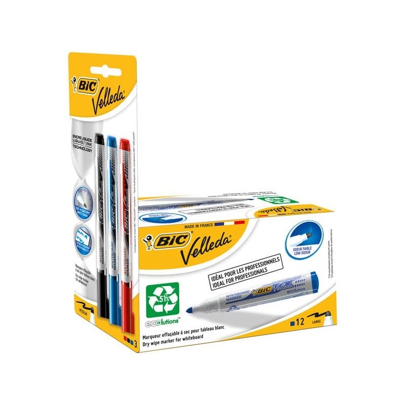 Marcatori lavagne bianche BIC Velleda ECOlutions 1701 punta conica nero -Promo pack 12 + 3 Liquid Ink Pocket - 942235_159727