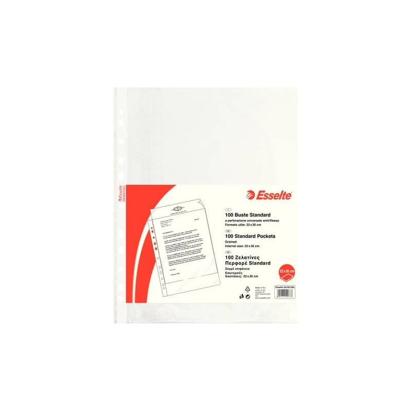 Buste a perforazione universale goffrate Esselte STANDARD PP antiriflesso 22x30 cm conf.100 - 391007300_161120