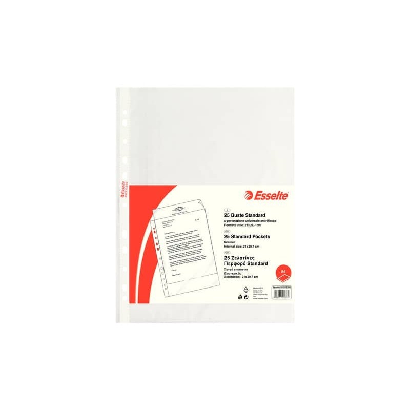 Buste a perforazione universale goffrate Esselte STANDARD PP antiriflesso trasparente A4 conf.25 - 392513300_185460