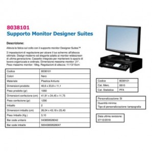 Supporto FELLOWES Monitor Designer Suites plastica nero altezza regolabile 11/13/15cm - 8038101
