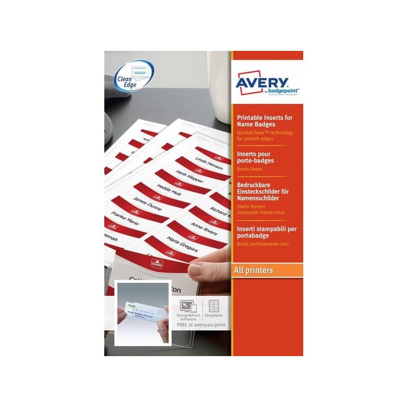 Inserti per badge Avery 37x75 mm 200 g/m² stampabili con laser e inkjet Conf. 10 fogli - 7537