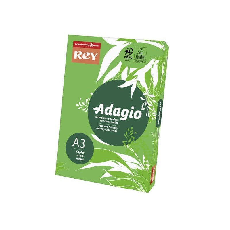 Carta colorata A3 INTERNATIONAL PAPER Rey Adagio verde intenso 52 risma 250 fogli - ADAGI160X500