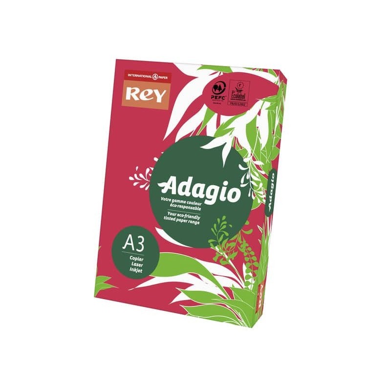Carta colorata A3 INTERNATIONAL PAPER Rey Adagio rosso intenso 22 risma 250 fogli - ADAGI160X503
