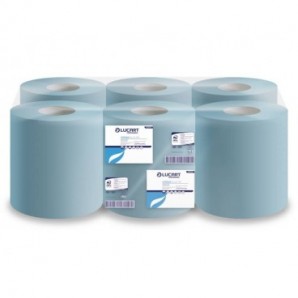 Asciugamani industriali multiuso 2 veli Lucart blu 6 rotoli da 450 strappi - 852105_811595