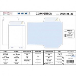 Buste a sacco bianche autoad. removibili Pigna Envelopes Competitor strip 100 g/m² 160x230 mm conf. 500 pz - 0029516