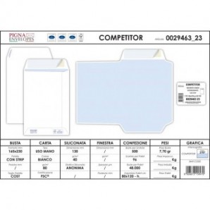 Buste a sacco bianche autoad. removibili Pigna Envelopes Competitor strip 80 g/m² 160x230 mm conf. 500 - 0029463_109160