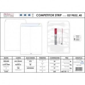 Buste a sacco Pigna Envelopes Competitor Strip 100 g/m² 300x400 mm bianco Conf. da 20 buste - 0219832_470042