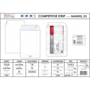 Buste a sacco Pigna Envelopes Competitor strip 80 g/m² 160x230 mm bianco Conf. da 20 buste - 0654555_470001