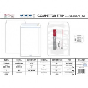 Buste a sacco Pigna Envelopes Competitor Strip 80 g/m² 230x330 mm bianco Conf. da 20 buste - 0654573_470026