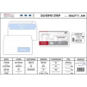 Buste con finestra Pigna Envelopes Silver90 Strip 90 g/m² 110x230 mm bianco Conf. 50 buste - 0062711