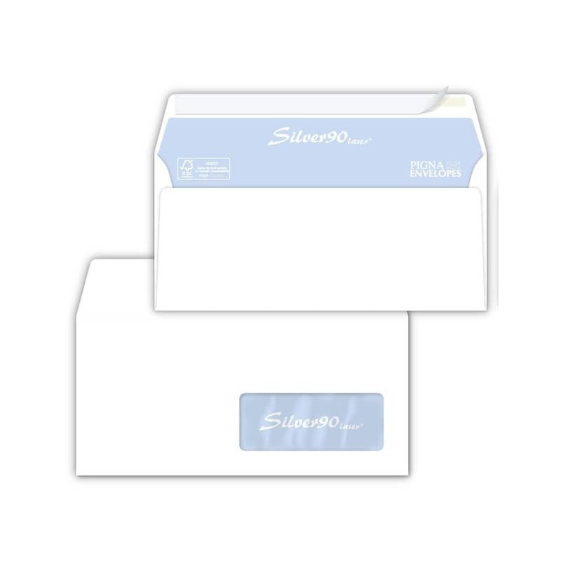 Buste con finestra Pigna Envelopes Silver90 Laser patella aperta 110x230 mm bianco conf. 500 - 0221541_132289