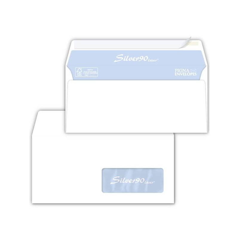 Buste con finestra Pigna Envelopes Silver90 Laser patella chiusa 110x230 mm bianco conf. 500 - 0220921_132281