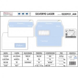 Buste con finestra Pigna Envelopes Silver90 Laser patella chiusa 110x230 mm bianco conf. 500 - 0220921_132281