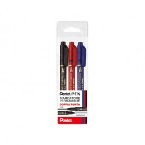 Marcatore permanente doppia punta Pentel Twin Tip tratti F-M assortiti conf. 3 pezzi - 0022168