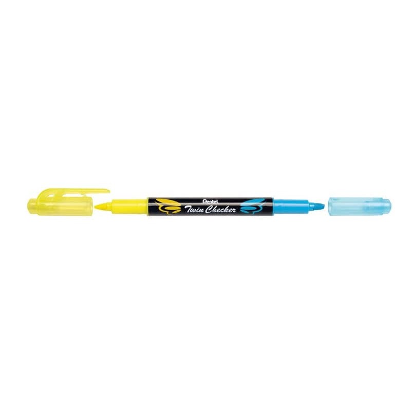 Evidenziatore Pentel Twin Checker a doppia punta 1-3 mm giallo-azzurro - SLW8-GS