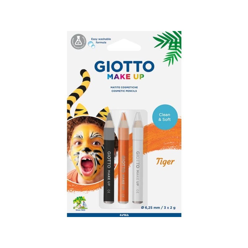 Tris tematico di matite cosmetiche GIOTTO bianco, giallo, nero - Tiger conf. 3 pezzi - 473300