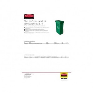 Contenitore rifiuti per differenziata Rubbermaid Slim Jim® con canali di ventilazione 87 L verde - FG354007GRN