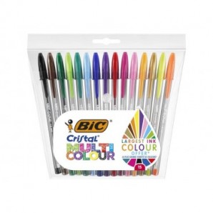 Penne a sfera con cappuccio BIC Cristal Large Multicolour 1,6 mm assortiti Conf. 15 pezzi - 964899