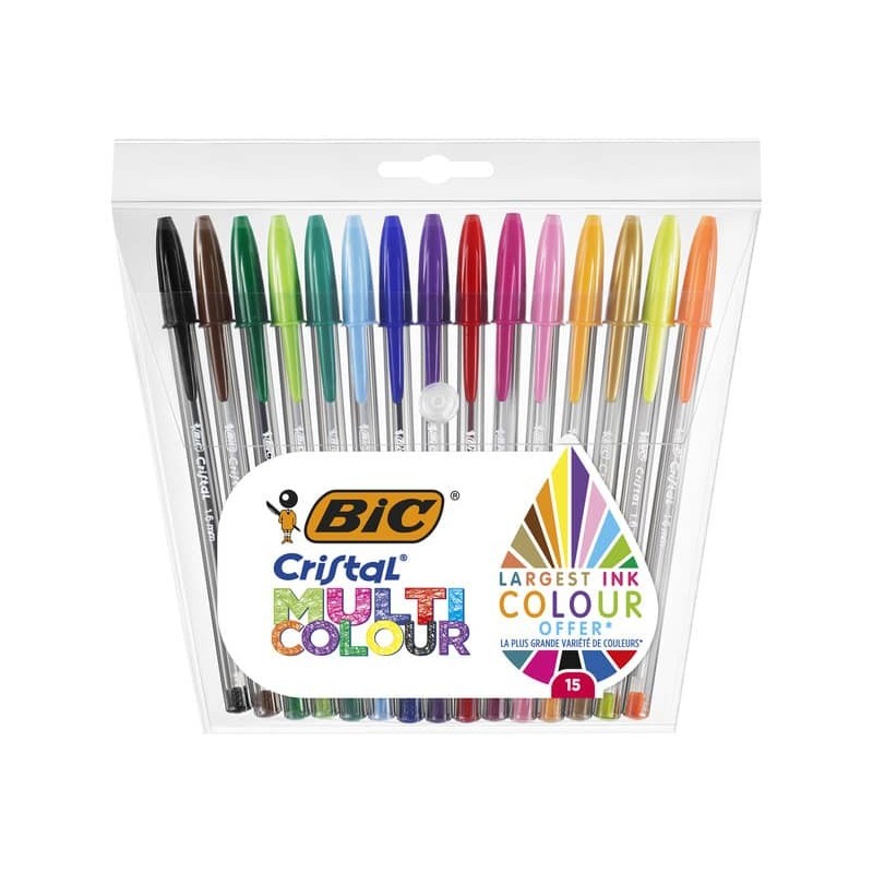 Penne a sfera con cappuccio BIC Cristal Large Multicolour 1,6 mm assortiti  Conf. 15 pezzi 