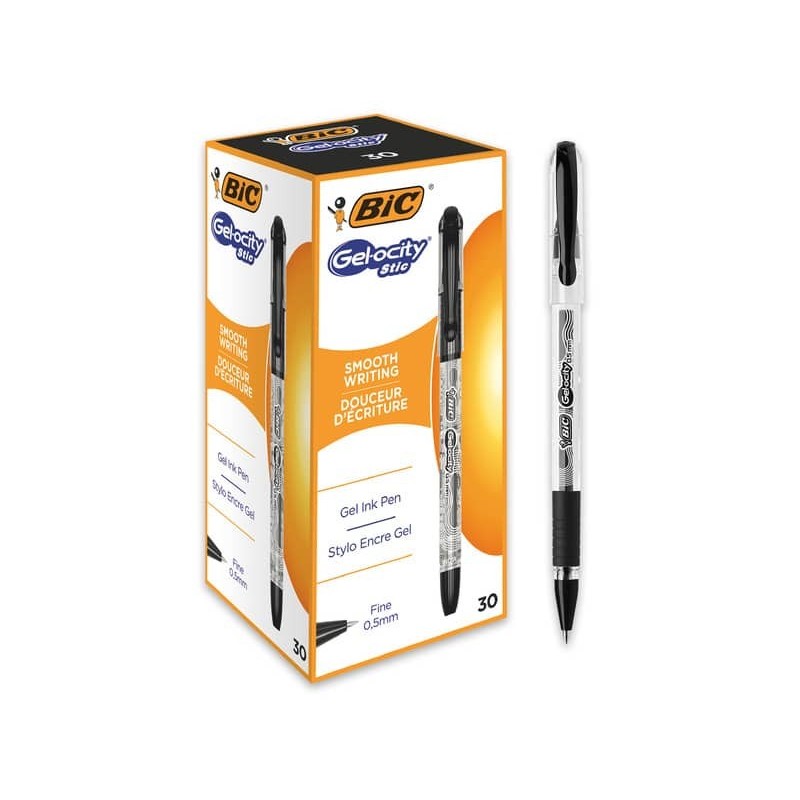 BIC Gel-ocity RGSF36-BLK - Penna gel Smooth Stic, punta fine (0,5 mm),  confezione da 36 penne gel nere