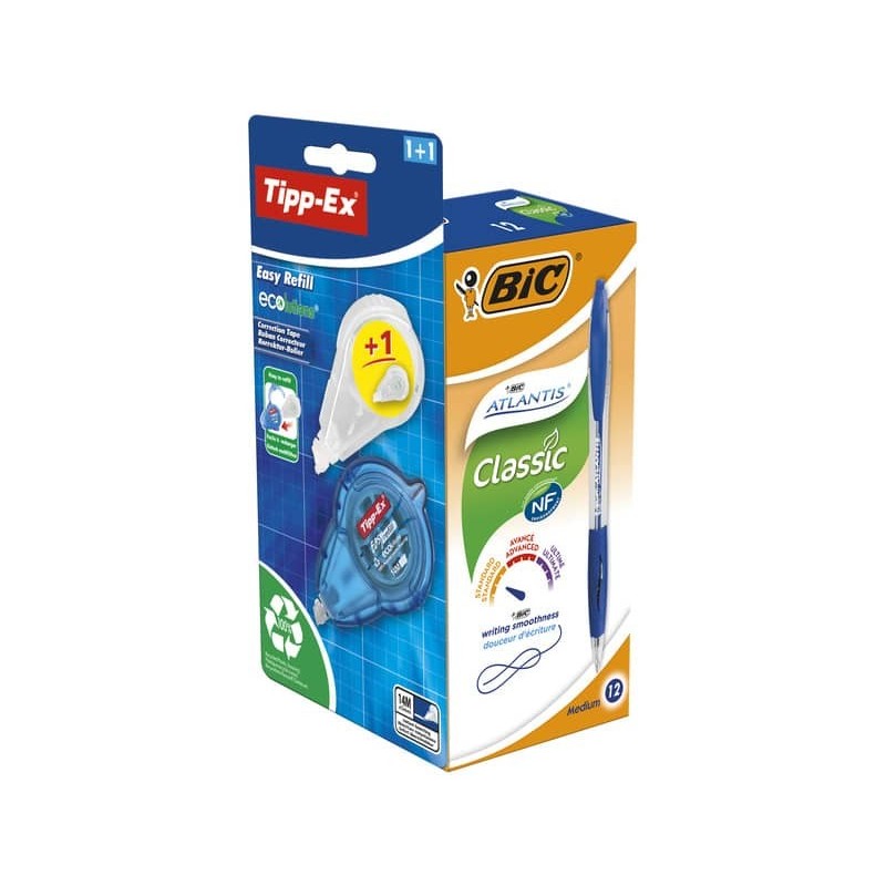 Penne a sfera a scatto BIC Atlantis Classic M 1 mm nero Promo Pack 12 pz + correttore - 989679