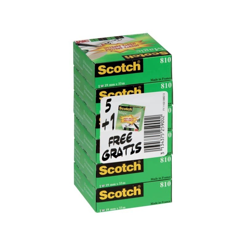 Nastro adesivo Scotch® Magic trasparente opaco 19 mm x 33 m Promo Pack 5+1 GRATIS - 7100054673