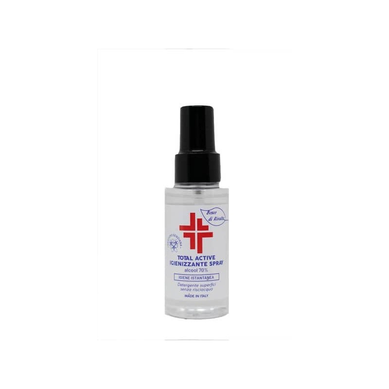 Spray igienizzante superfici (alcol 70%) 75 ml - Active linea Bosco di Rivalta - flacone trasparente - BOS013